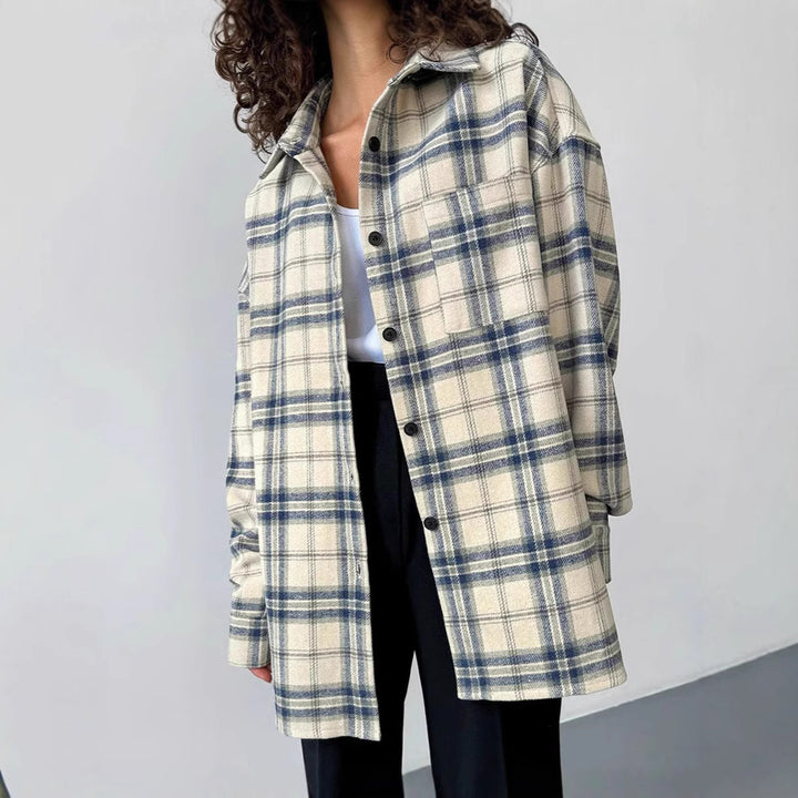 Dame Tjekket Overshirt-Jakke i blødt materiale med afslappet snit Stilla