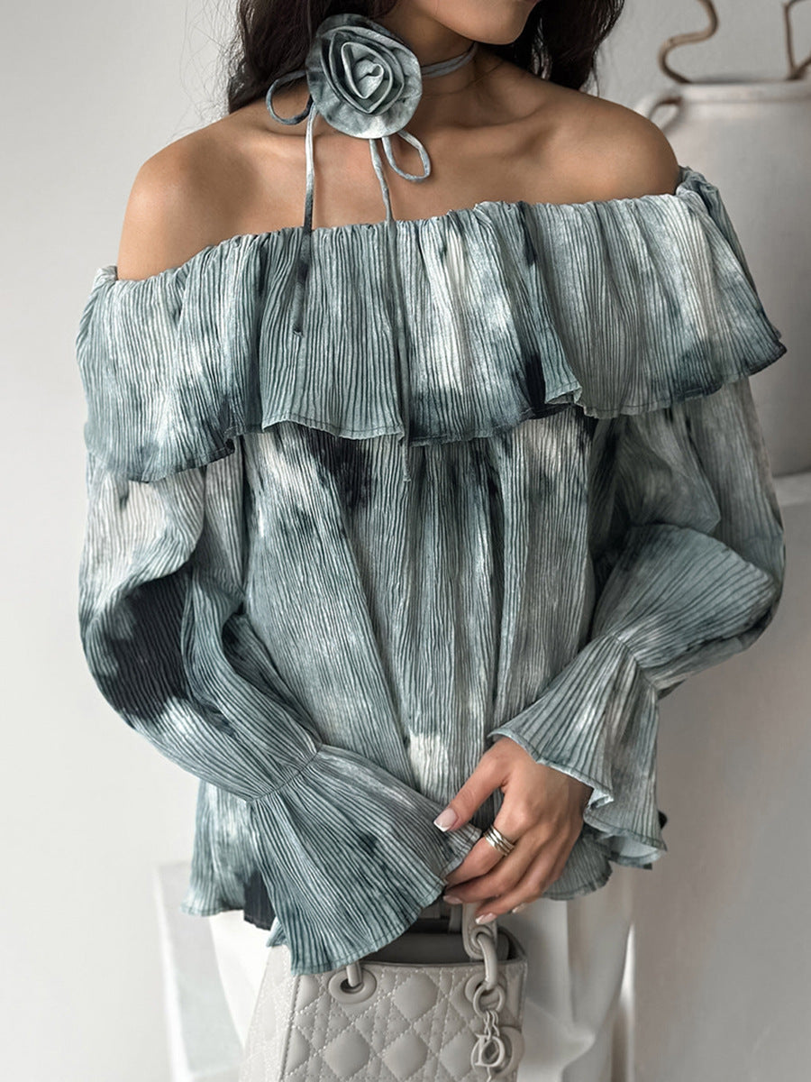 Dame Off-Shoulder Bluse med flæsedetaljer og flydende snit Stilla