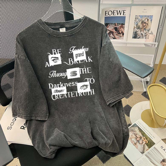 Dame T-shirt med kreativt statementtryk Stilla