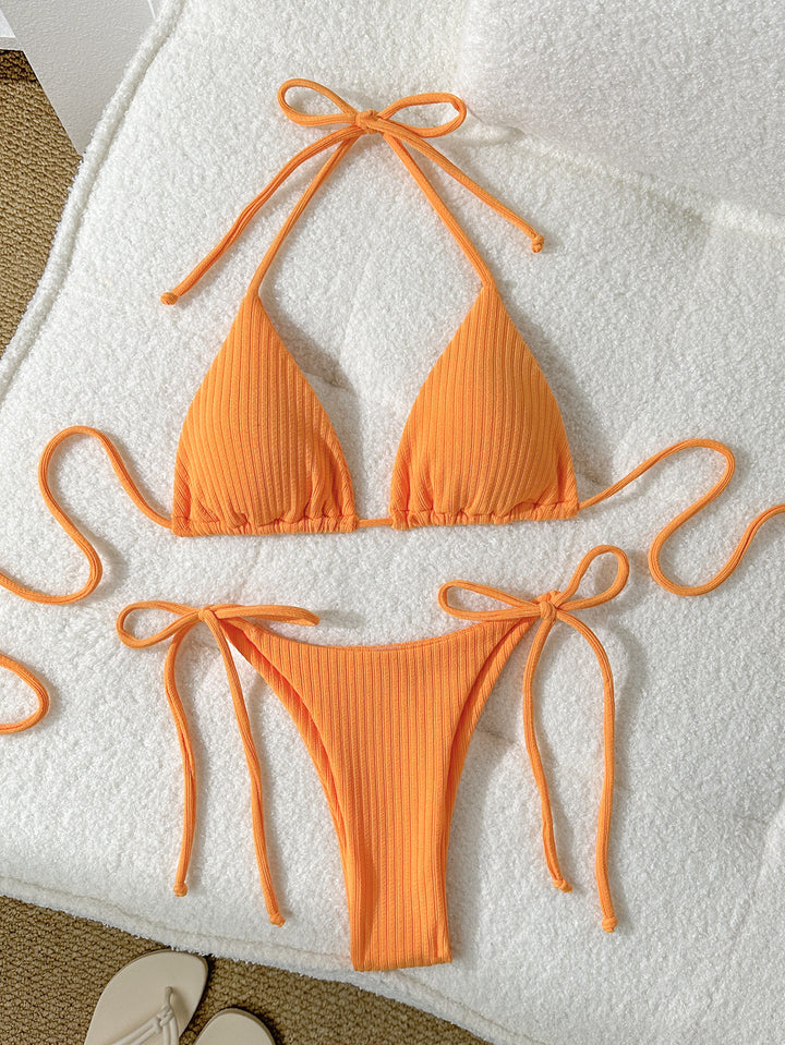 Dame triangel-bikini-sæt med justerbare stropper og ribstruktur Stilla