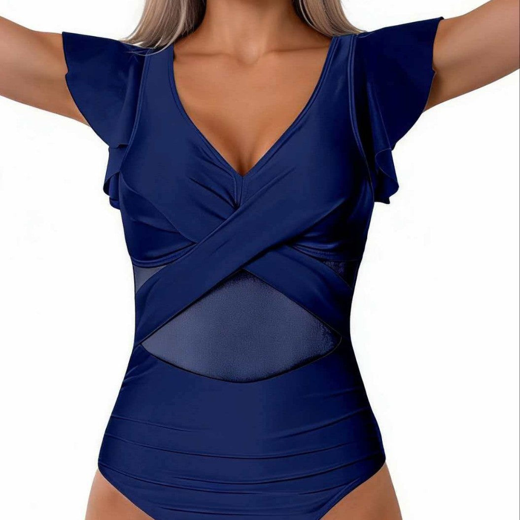 Dame Elegant badetøj med raffinerede ruffle detaljer og transparente indsatser Skovae
