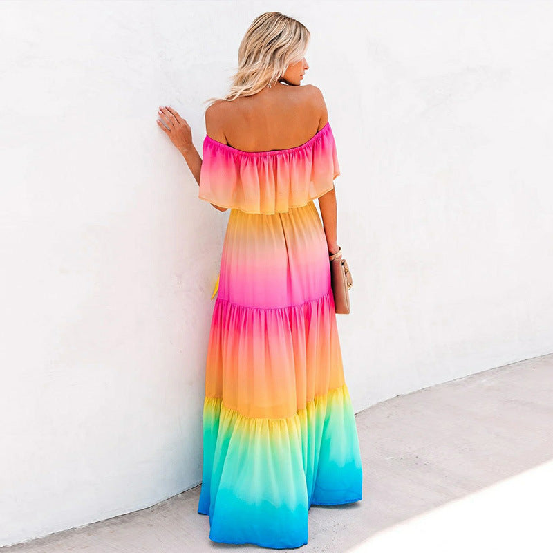 Dame Off-Shoulder Lag Maxi Kjole Stilla