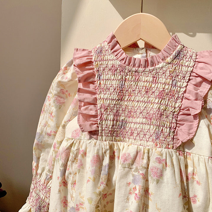 Pige Floral Smocked Langærmet Kjole Stilla