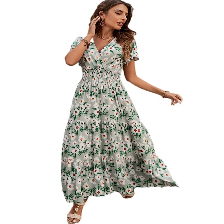 Dame Maxikjole med blomstret design og elastisk taljebånd Stilla