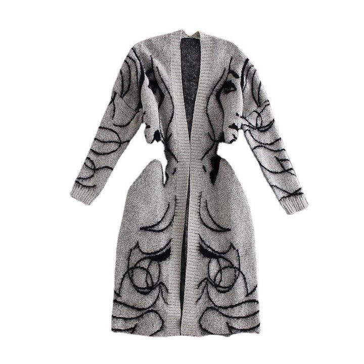 Kvinders cardigan med kreativt motiv og åbent frontdesign Stilla