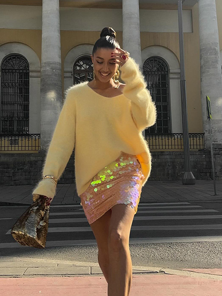 Dame Glitrende Paillet nederdel med tætsiddende snit Stilla