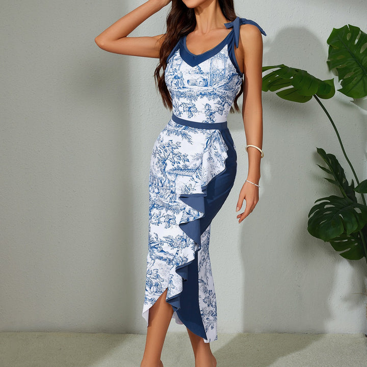 Dame Rynkekjole med elegant print Stilla
