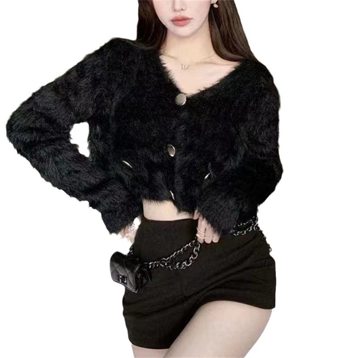 Femme Fluffy Tekstur Knappet Cardigan Stilla