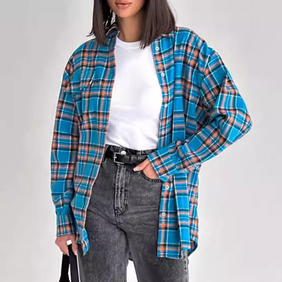 Damer Oversized Karo skjorte med lange ærmer og brystlommer Stilla