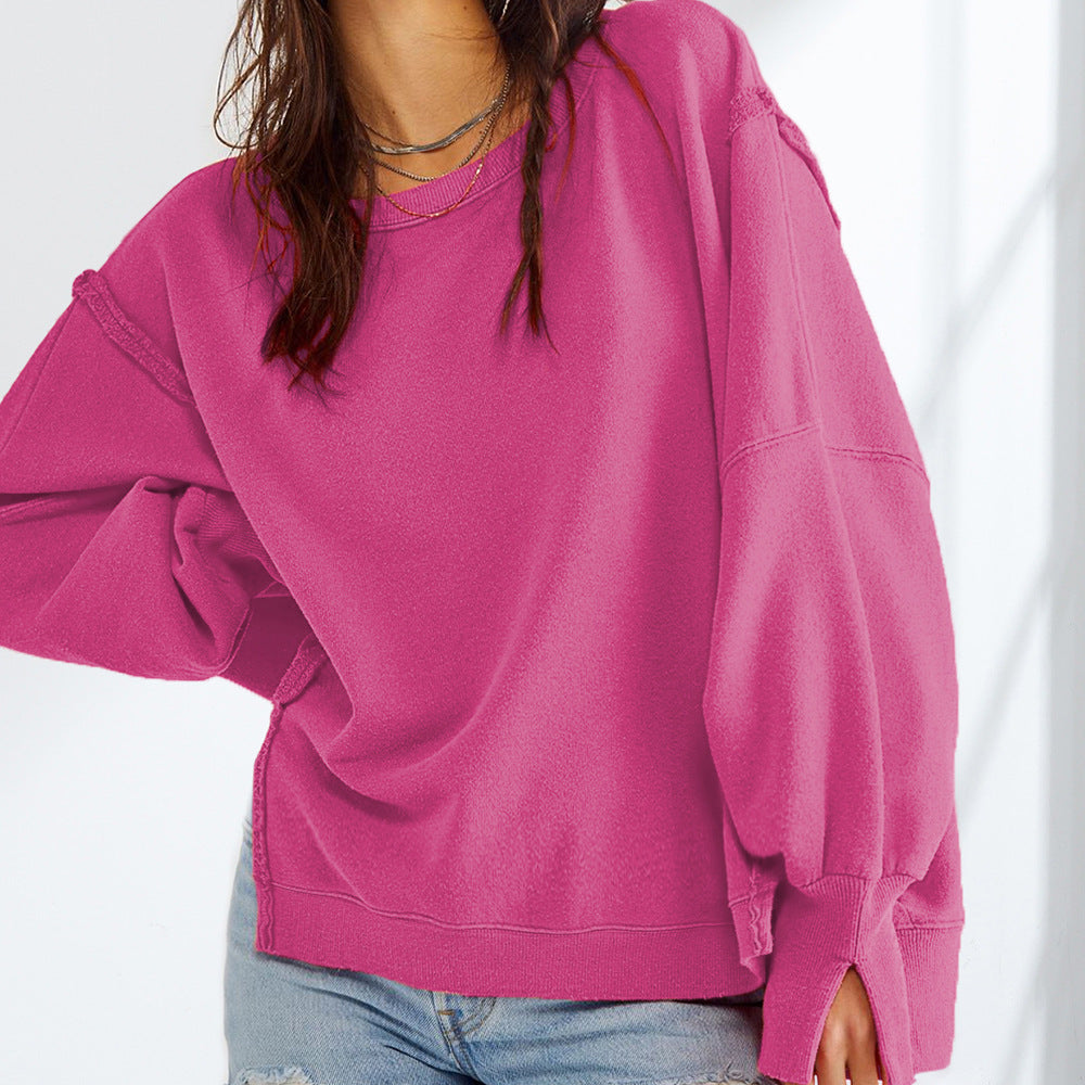 Dame afslappet oversized sweatshirt med vide ærmer og V-udskæring Stilla