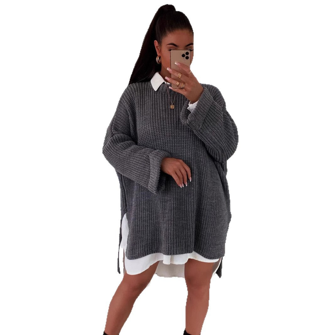 Kvindernes oversized strikket pullover med afslappet snit og bredeskårne ærmer Stilla