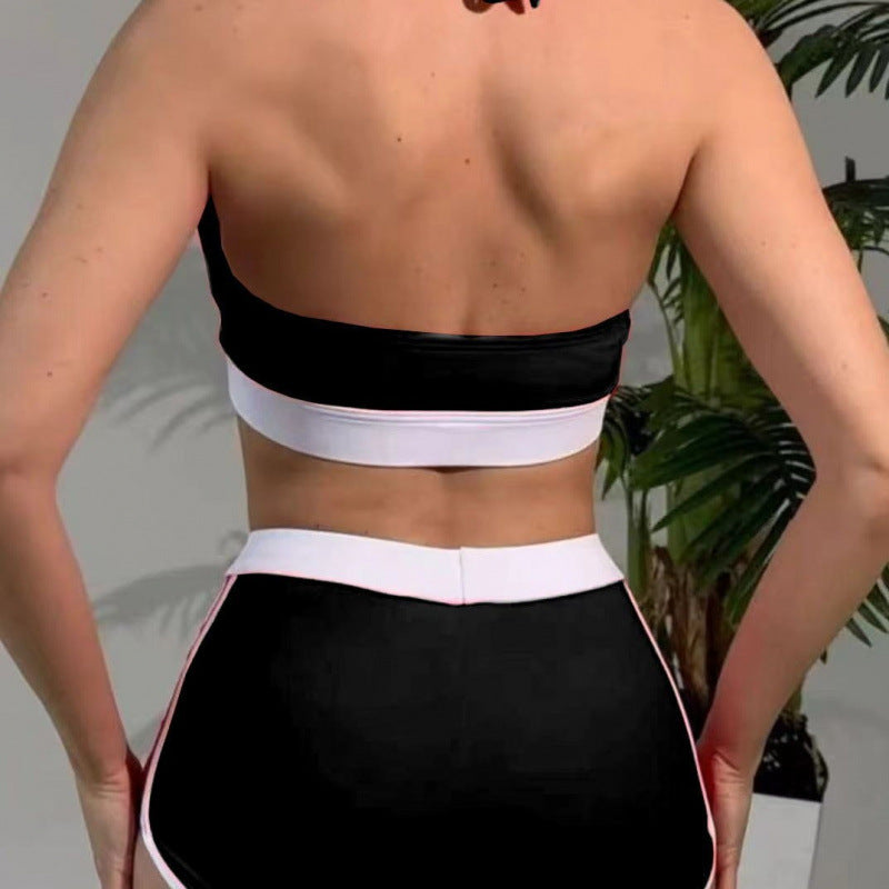 Dame Sport-Bikini-Sæt med højt skårne shorts og justerbar top Skovae