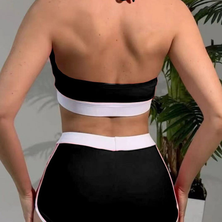 Dame Sport-Bikini-Sæt med højt skårne shorts og justerbar top Skovae