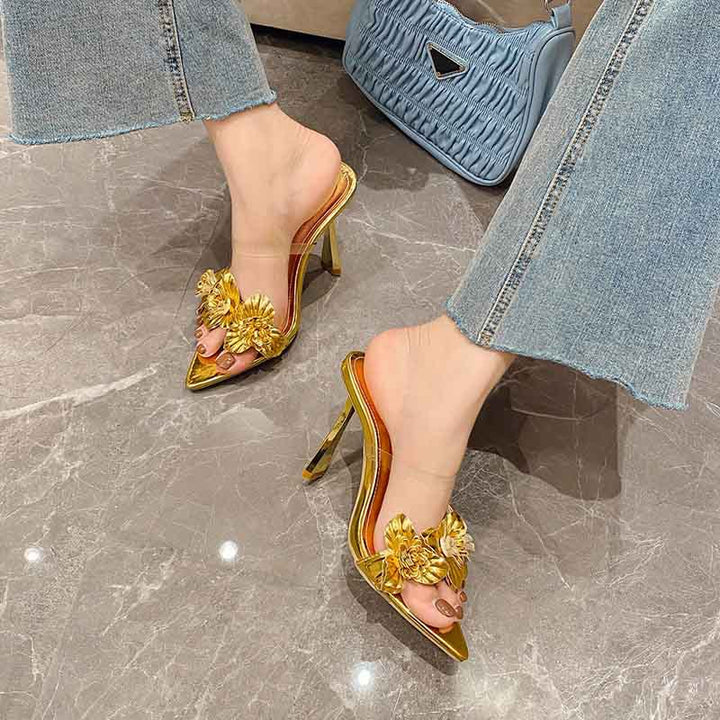 Dame elegante Mules med blomsterdesign og smart hæl Stilla