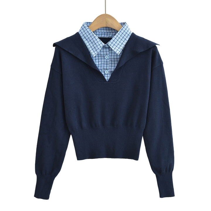 Dame cropped pullover med integreret skjortekrave og moderne design Stilla