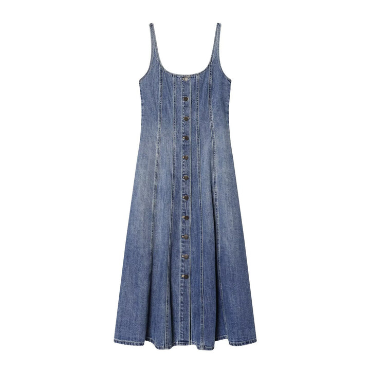 Dame Jeans Maxikjole med knaplukning og svingende kant Skovae