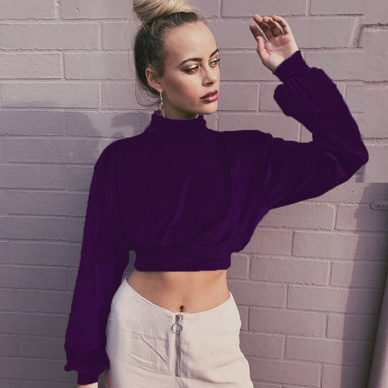 Dame Cropped Pullover med høj krave og vide ærmer Stilla
