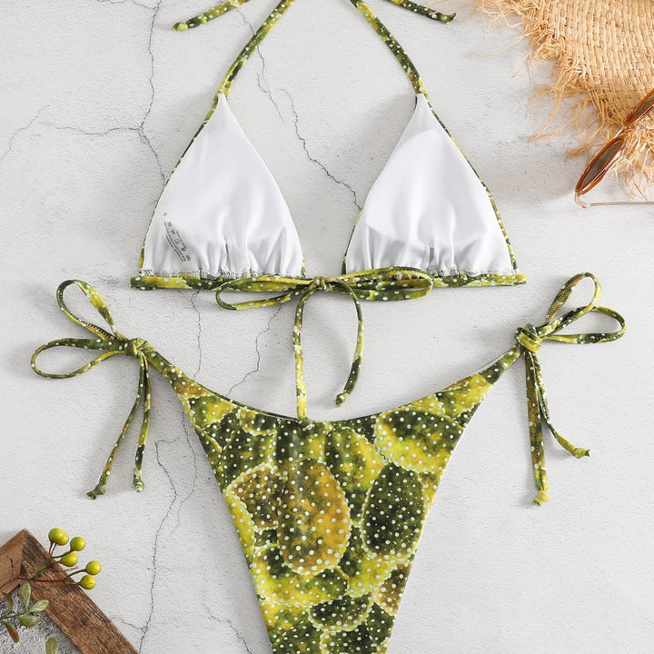 Dame Triangel-Bikini med legesygt mønster og justerbare bindebånd Skovae