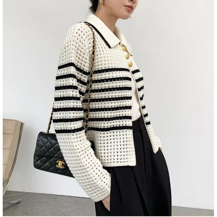 Femme Stribet Hæklede Strik-Cardigan Stilla