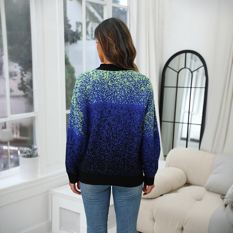 Dame Oversized Strikjakke med farverig overgang Stilla