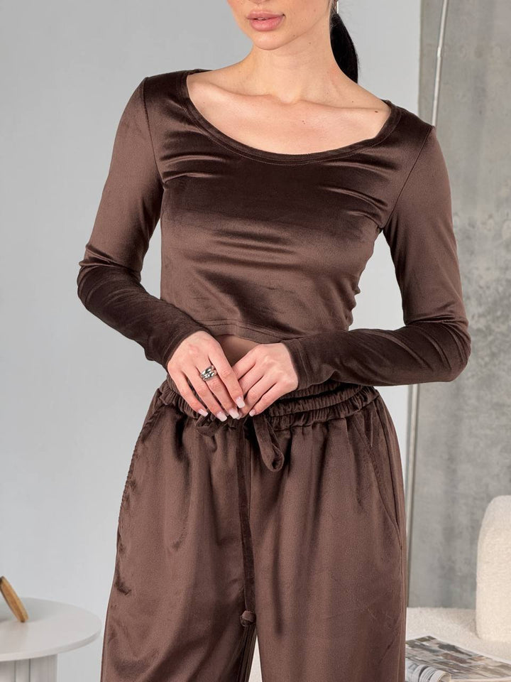 Kvindernes cropped langærmet lavet af blød velour Skovae