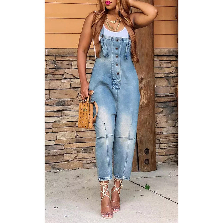Dame Overall i denim med knapdetalje Stilla