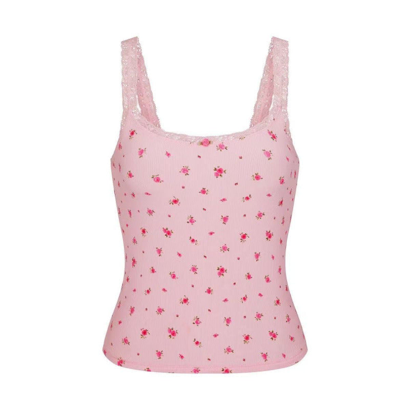 Dame blomsterprint spidsestof camisole top Stilla