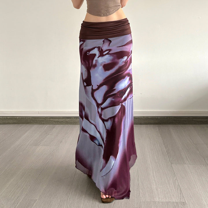 Dame Maxi-nederdel med asymmetrisk snit og stilfuld print Skovae
