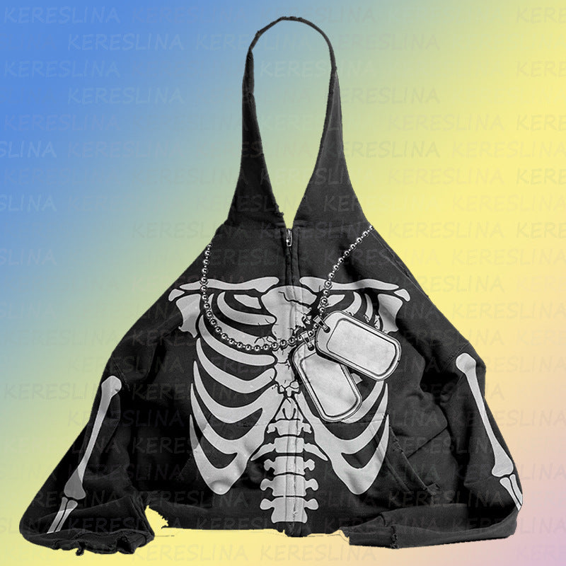 Dame hoodie med kreativt skeletdesign og kvalitetsmateriale Stilla