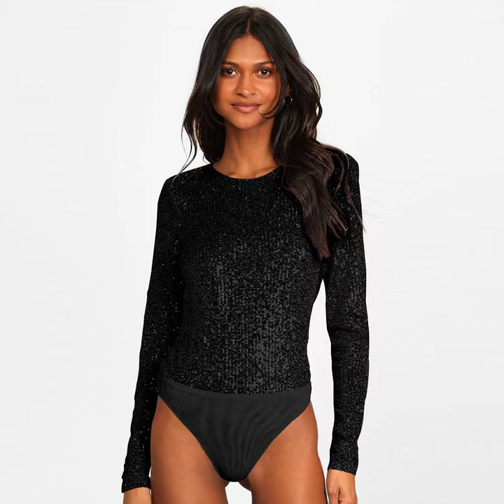 Kvinderne Glitrende Bodysuit med Lange Ærmer og Skinnende Topmateriale Skovae