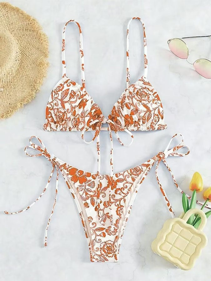 Kvinder Blomster Mønster Trekant Bikini Sæt Stilla 1750838590