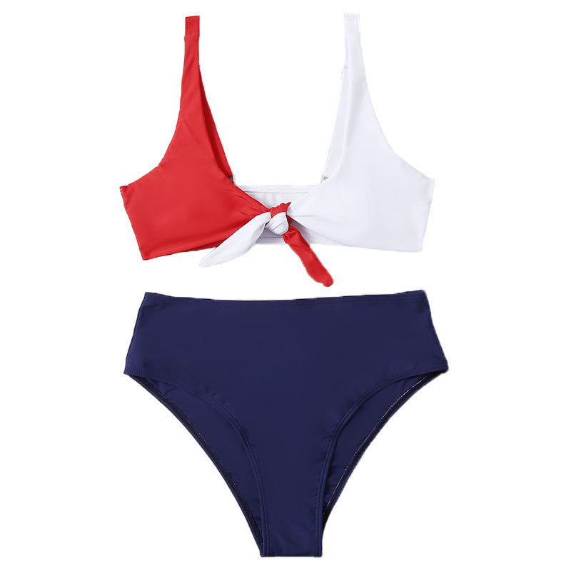 Dame bikini sæt med moderne knude design og højt skåret trusse Skovae