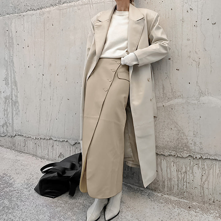 Damer Elegant Wrap Skirt i høj kvalitet kunstlæder med praktiske lommer og side split Stilla
