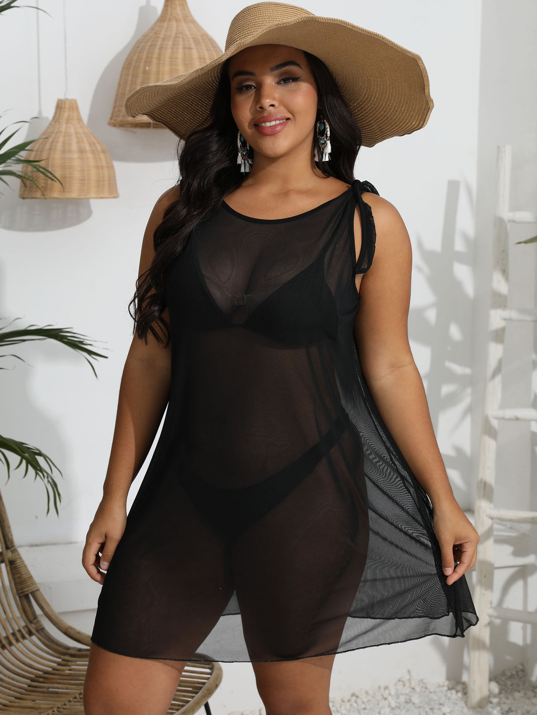 Dame transparent strandoverkast med legende stropper Skovae