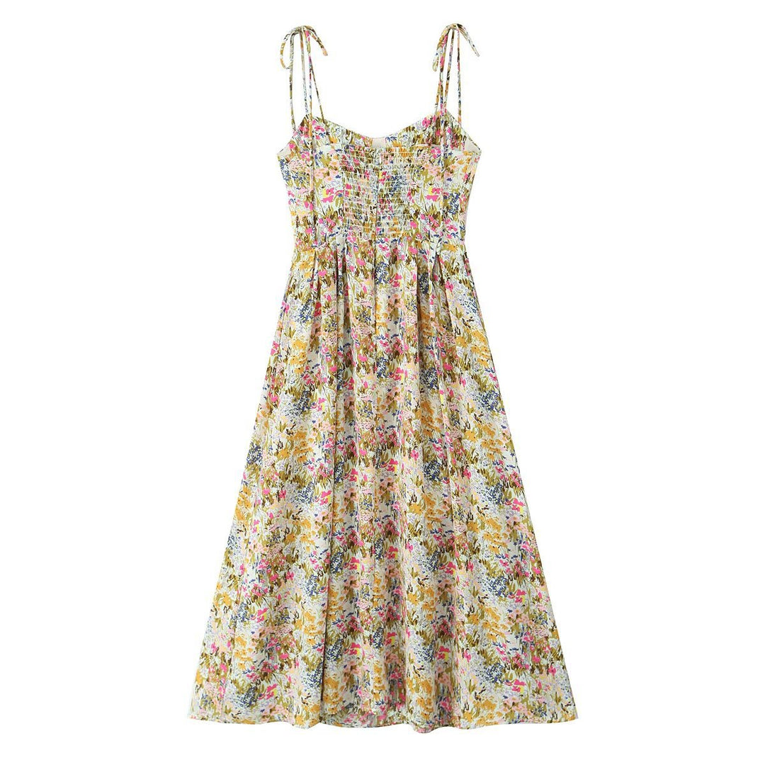Dame Floral Midi Kjole med justerbare Spaghetti stropper Stilla
