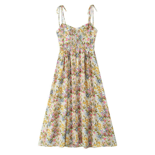 Dame Floral Midi Kjole med justerbare Spaghetti stropper Stilla