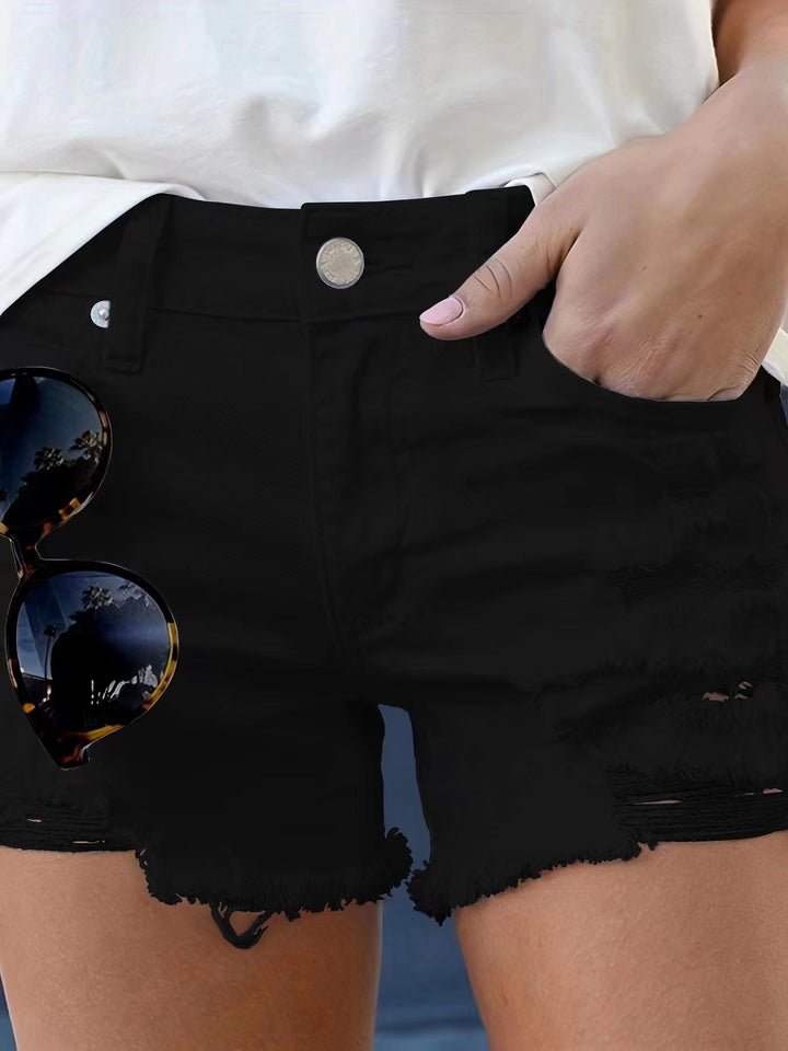 Dame mode Jeans shorts i afslappet ødelagt-design med høj talje Stilla