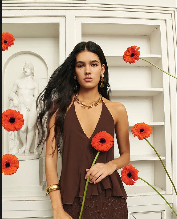 Femme Elegant Halterneck Peplum Top Stilla