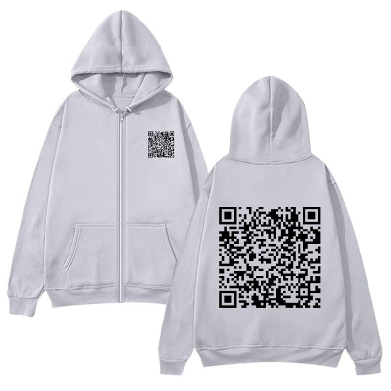 Kvinders hættejakke med QR-kode design og blødt fleece Skovae