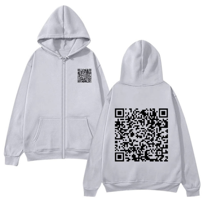Kvinders hættejakke med QR-kode design og blødt fleece Skovae