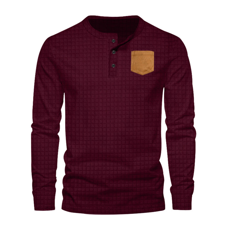 Herre Langærmet Henley-Shirt med moderigtigt strukturmønster og praktisk brystlomme Stilla