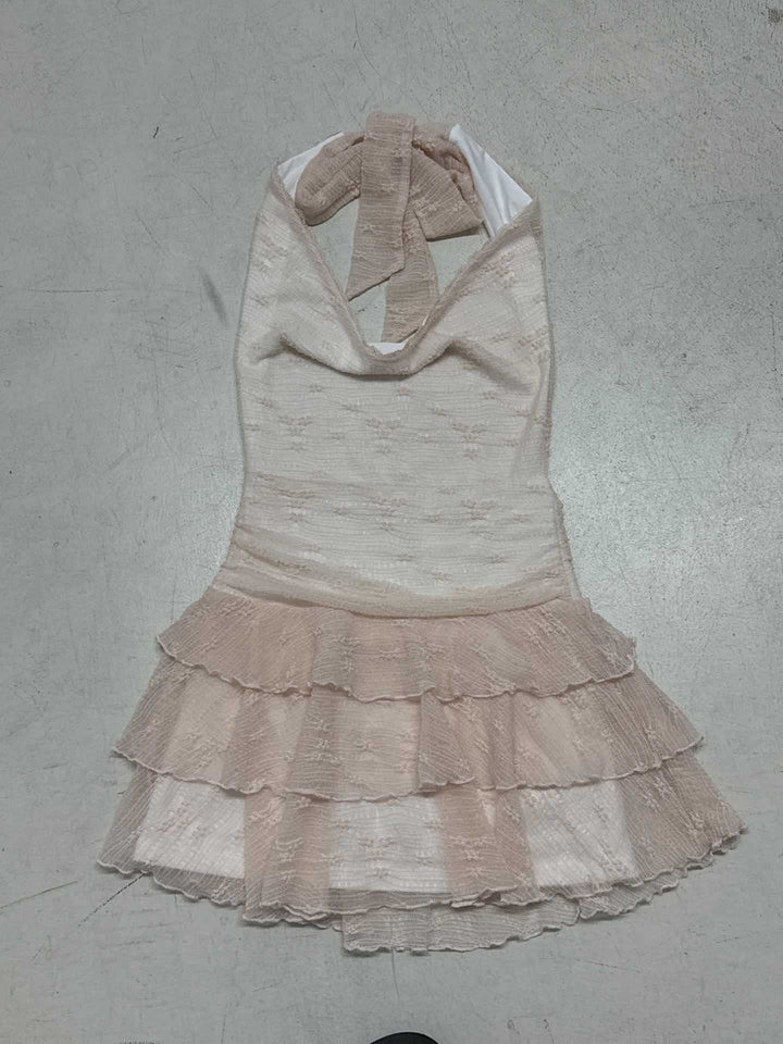 Dame elegant wrap kjole med flæsedetaljer og justerbar halter Skovae