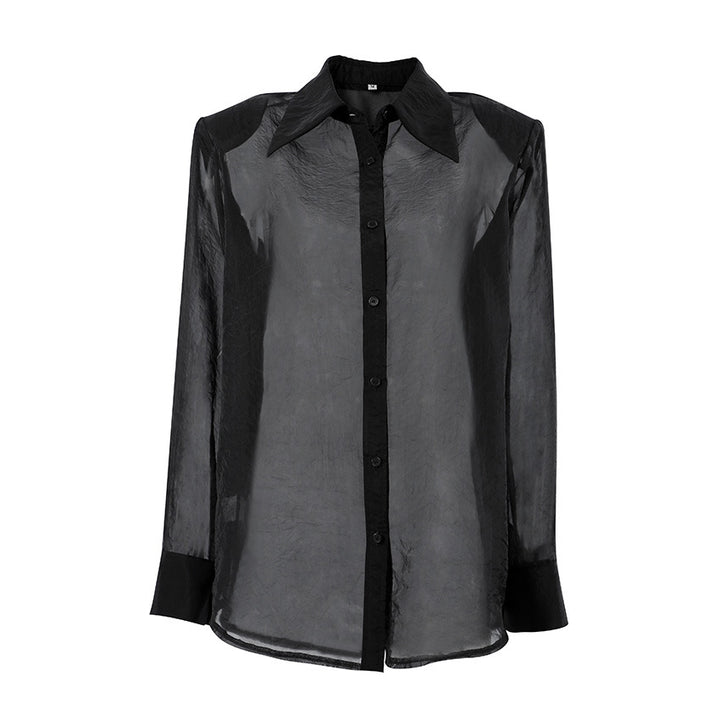 Dame store størrelser skjorte bluse med asymmetrisk design og gennemsigtige ærmer Stilla