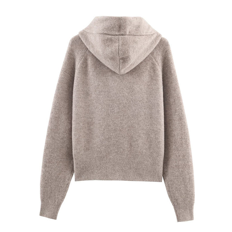 Damer stilfuld strikket sweater med hætte og dekorativ snøre Stilla
