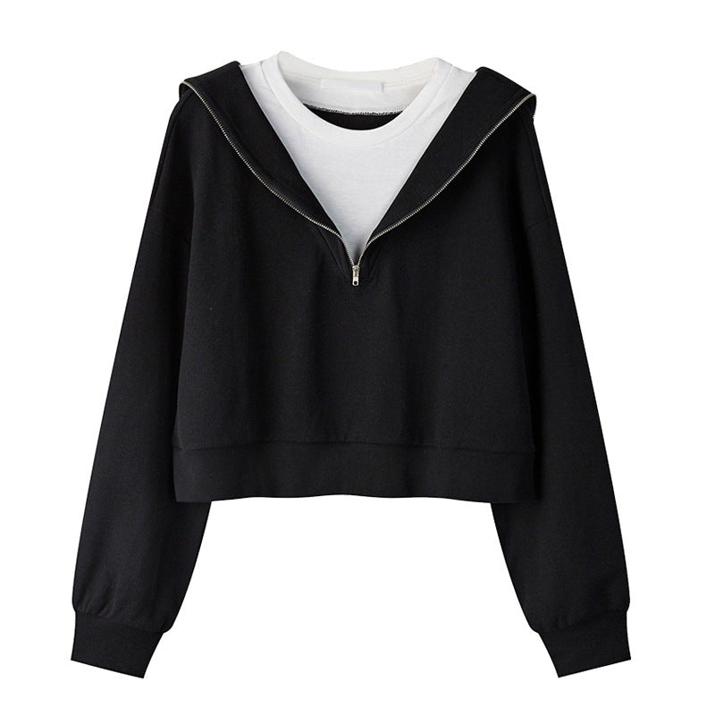 Dame Crop Zip-Up Hoodie med lagdelt look Stilla