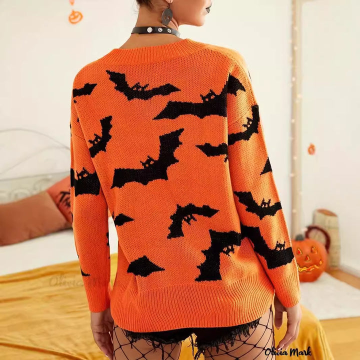Kvinders Halloween sweater med sjov flagermusmønster Stilla