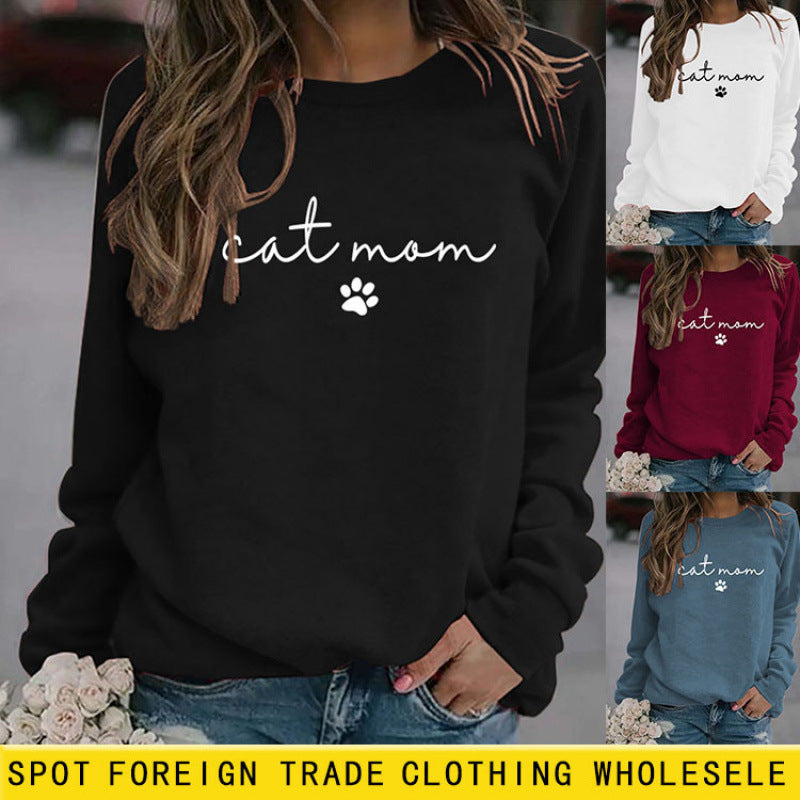 Dame sweatshirt med kreativ kat mor design Skovae