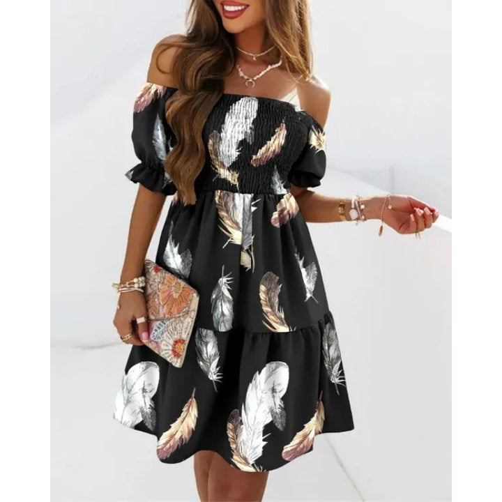 Dame Off-Shoulder Floral Lagdelt Kjole Stilla