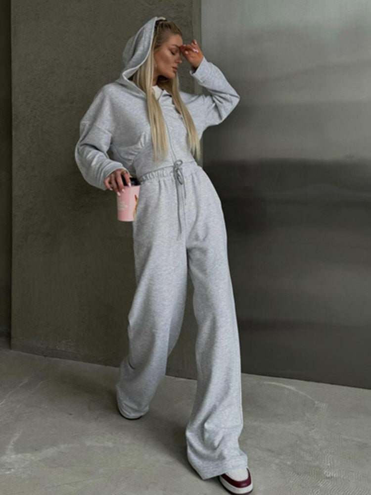 Kvinder afslappet sweatshirt og joggingbukser sæt med høj krave og løs pasform Skovae