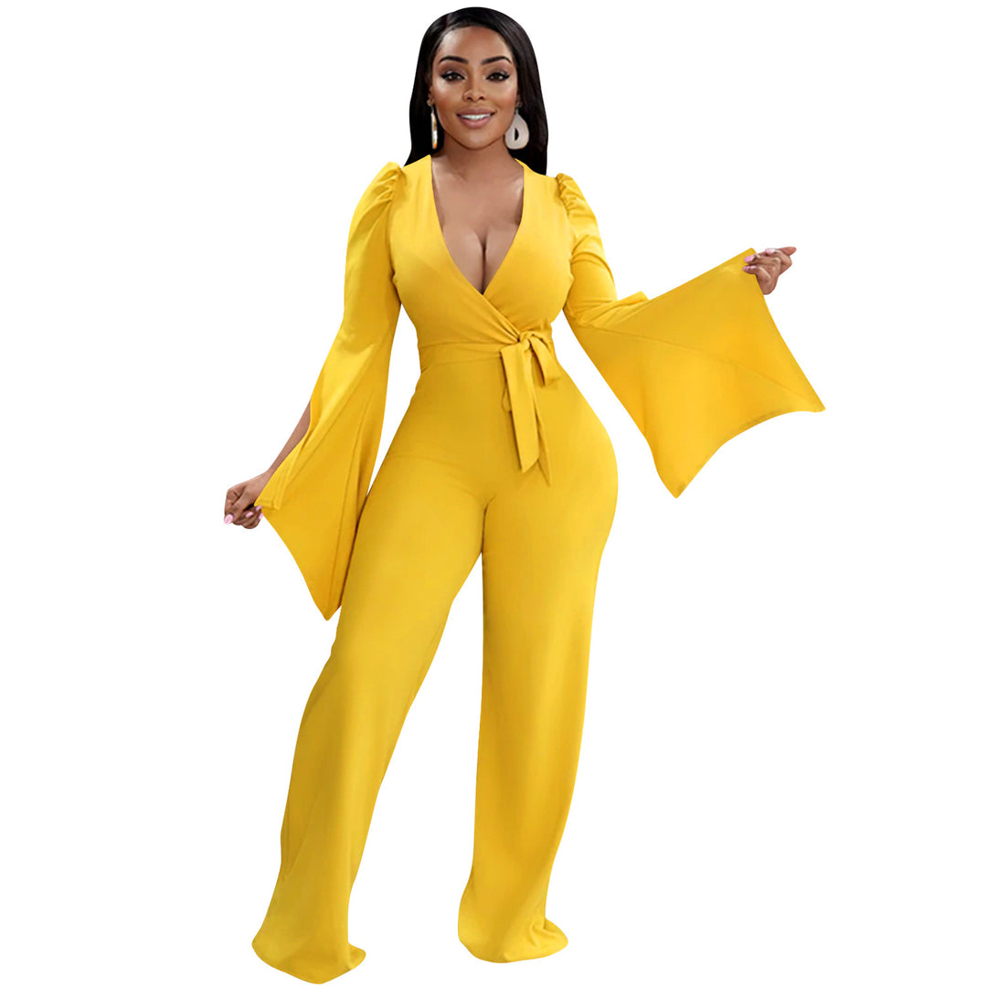 Dame Elegant Jumpsuit med bredde ærmer og figursyet snit Stilla